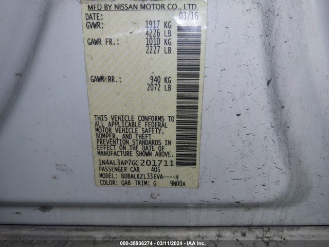 Nissan Altima 2.5 Sv 2016 1N4AL3AP7GC201711 Image 9