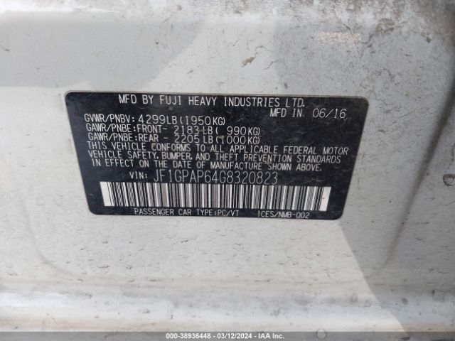 JF1GPAP64G8320823 Subaru Impreza 2.0i Sport Premium