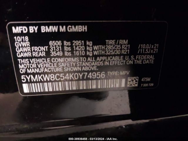 5YMKW8C54K0Y74956 BMW X6 M