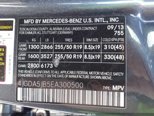 4JGDA5JB5EA300500 Mercedes-Benz ML 350