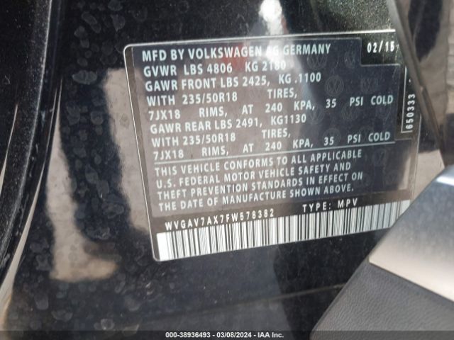 WVGAV7AX7FW578382 Volkswagen TIGUAN SE