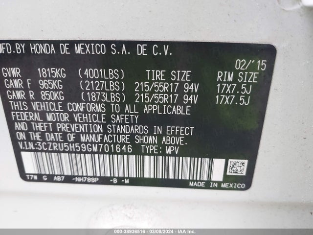 Honda HR-V EX 2016 3CZRU5H59GM701646 Image 9