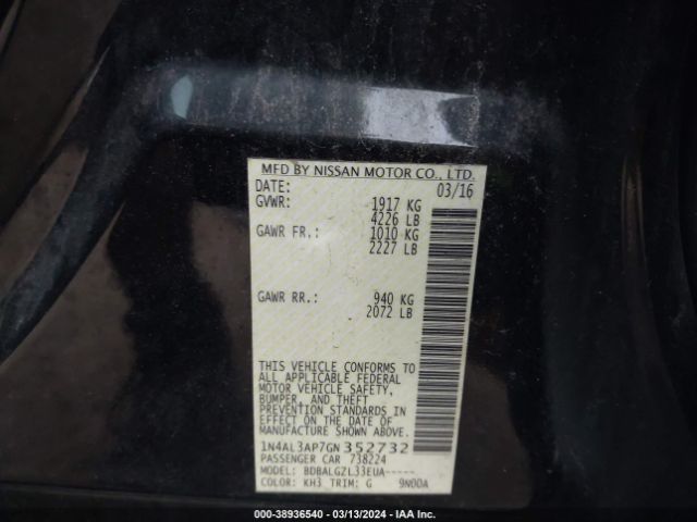 1N4AL3AP7GN352732 Nissan Altima 2.5/2.5 S/2.5 Sl/2.5 Sr/2.5 Sv