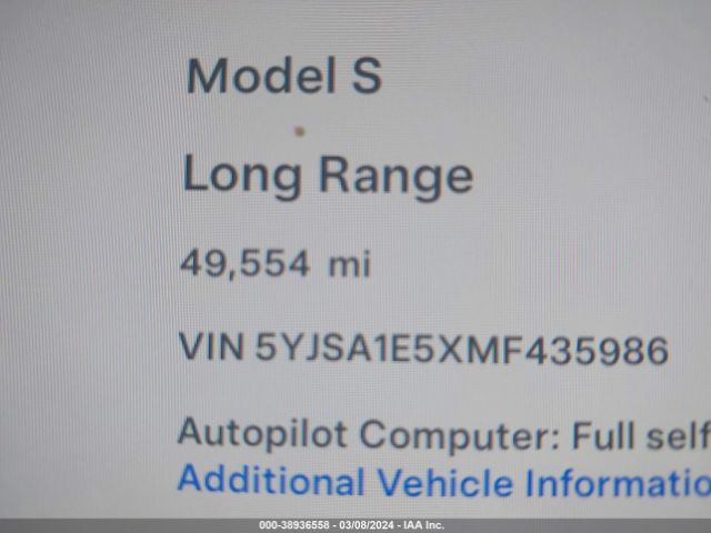 5YJSA1E5XMF435986 Tesla Model S Long Range Dual Motor All-wheel Drive