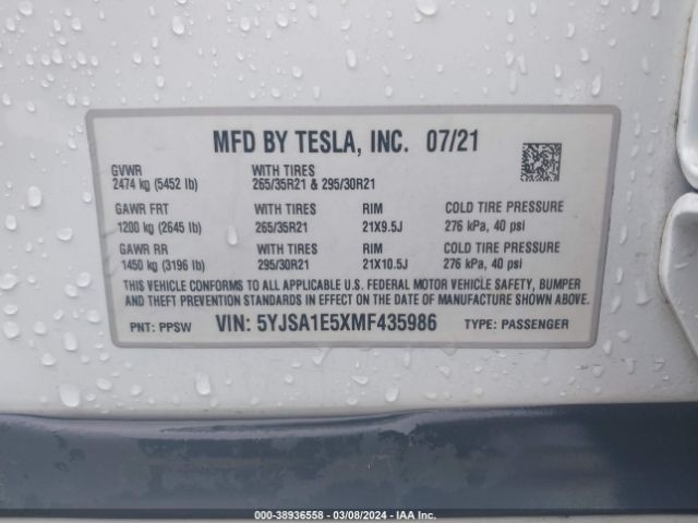 5YJSA1E5XMF435986 Tesla Model S Long Range Dual Motor All-wheel Drive
