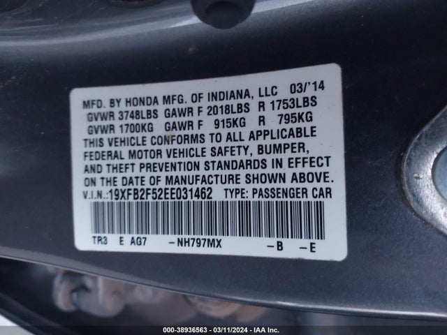 Honda Civic Lx 2014 19XFB2F52EE031462 Image 9