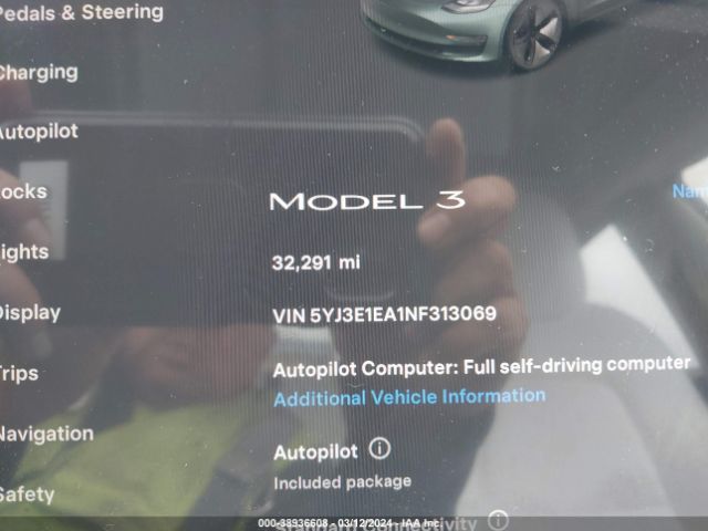 5YJ3E1EA1NF313069 Tesla Model 3 Rear-wheel Drive