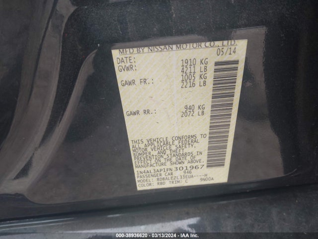 Nissan Altima 2.5 S 2015 1N4AL3AP1FN301967 Image 9