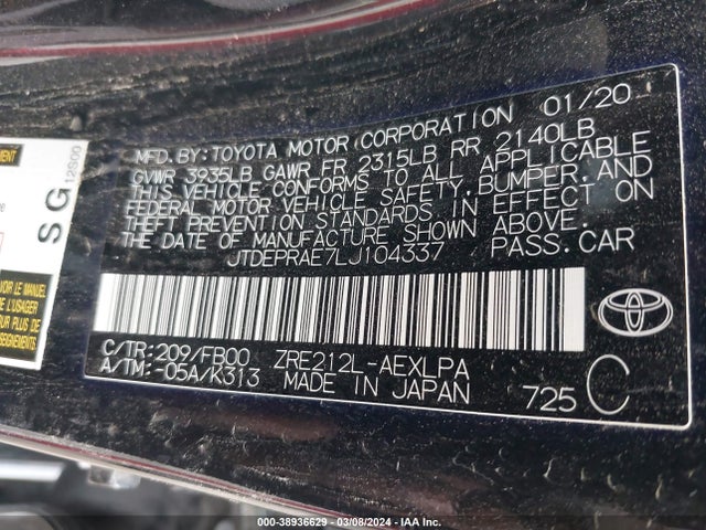 Toyota COROLLA LE 2020 JTDEPRAE7LJ104337 Image 9