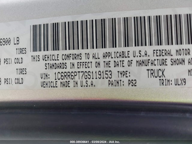 1C6RR6PT7GS119153 RAM 1500 Longhorn Limited