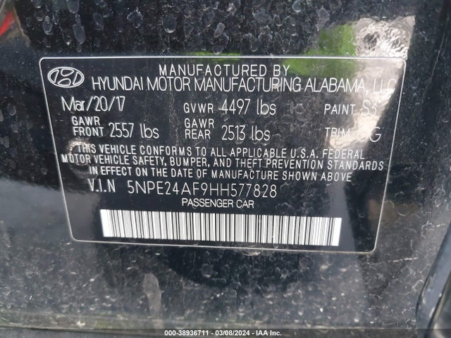 Hyundai SONATA SE 2017 5NPE24AF9HH577828 Image 9