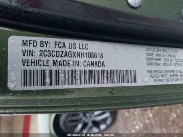 2C3CDZAGXNH108618 Dodge Challenger Sxt