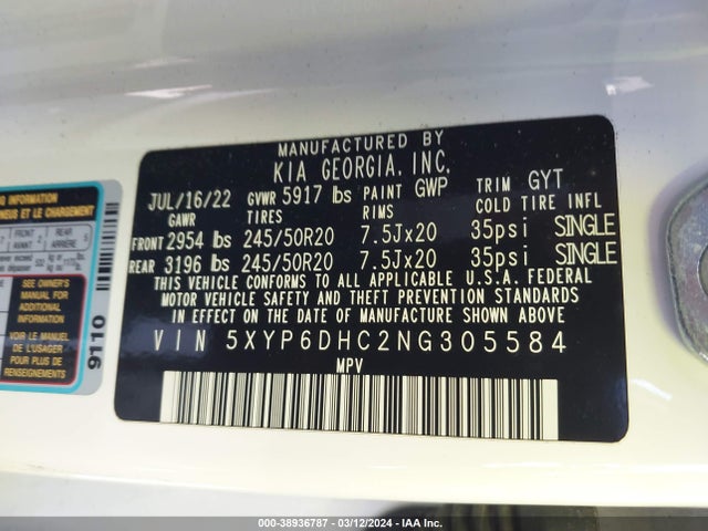 KIA Telluride S 2022 5XYP6DHC2NG305584 Image 9