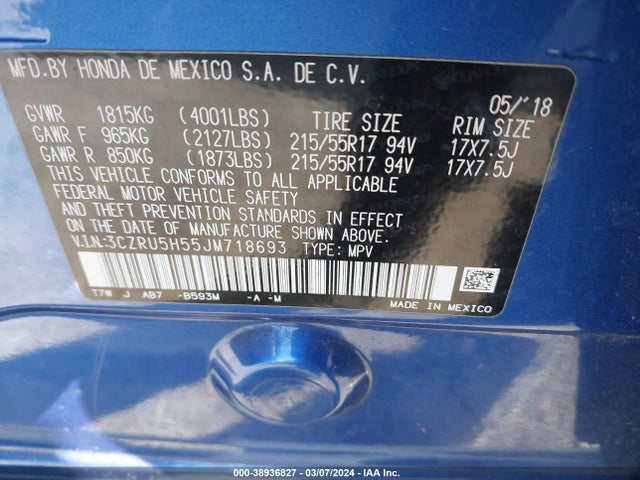Honda HR-V EX 2018 3CZRU5H55JM718693 Image 9