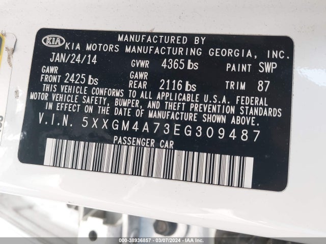 KIA Optima Lx 2014 5XXGM4A73EG309487 Image 9