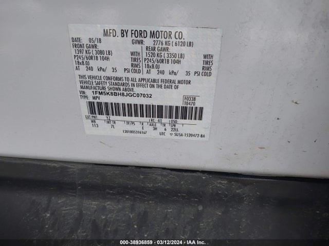 Ford Explorer 2018 1FM5K8BH8JGC07032 Image 9