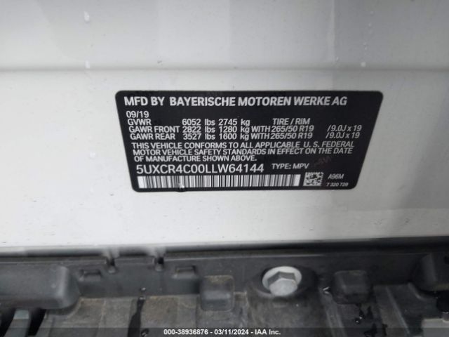 5UXCR4C00LLW64144 BMW X5 Sdrive40i
