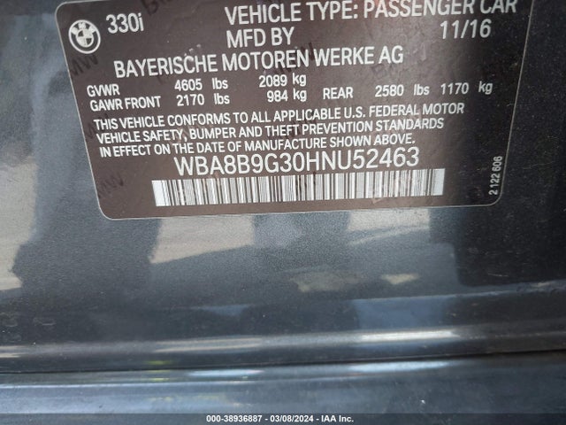 BMW 330I 2017 WBA8B9G30HNU52463 Image 9
