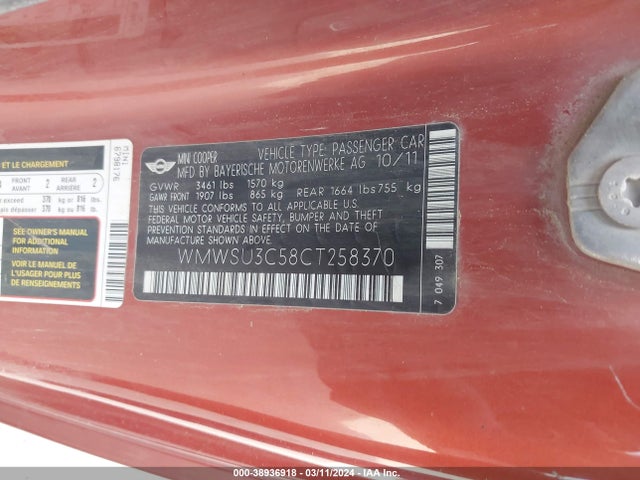 2012 MINI COOPER WMWSU3C58CT258370 Photo 8