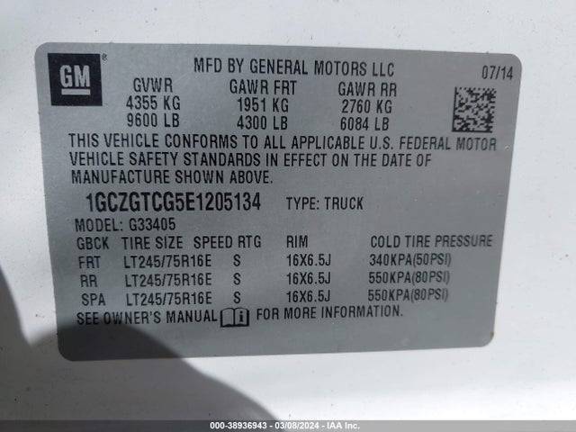 Chevrolet Express 3500 Work Van 2014 1GCZGTCG5E1205134 Image 9