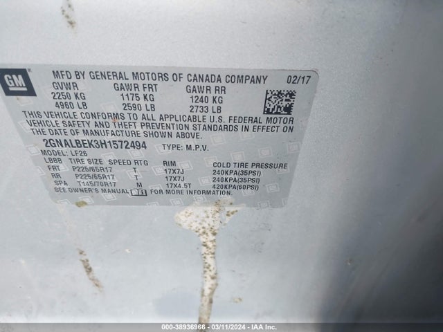 Chevrolet EQUINOX LS 2017 2GNALBEK3H1572494 Image 9