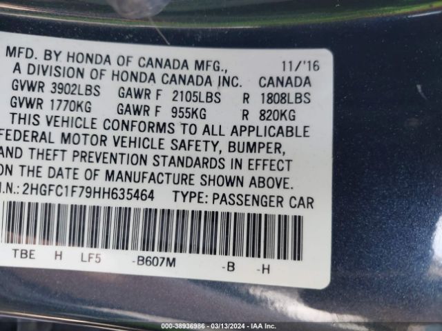2HGFC1F79HH635464 Honda Civic Ex-l