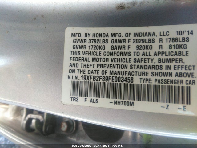 Honda CIVIC EX 2015 19XFB2F89FE003458 Image 9