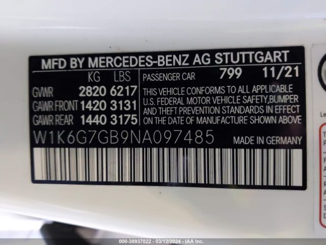 W1K6G7GB9NA097485 Mercedes-Benz S 580 4matic