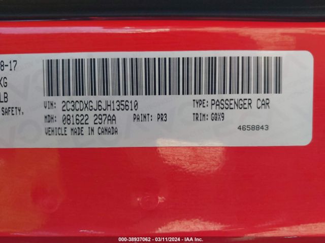 2C3CDXGJ6JH135610 Dodge Charger R/t Scat Pack Rwd