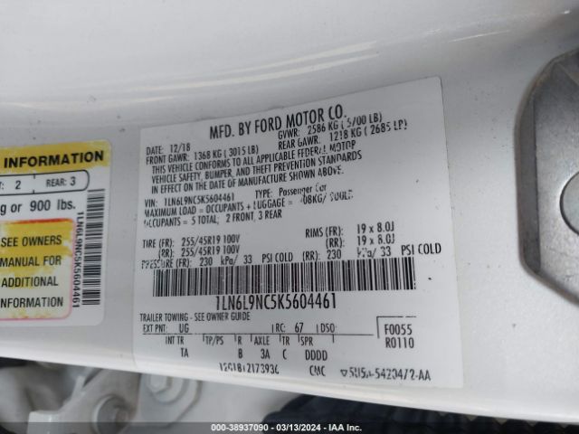 1LN6L9NC5K5604461 Lincoln Continental Reserve