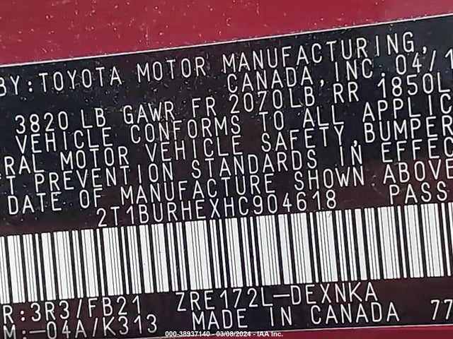 Toyota COROLLA LE 2017 2T1BURHEXHC904618 Image 9