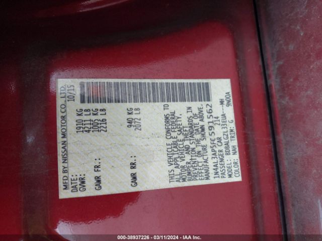 1N4AL3AP5FC591562 Nissan Altima 2.5 S