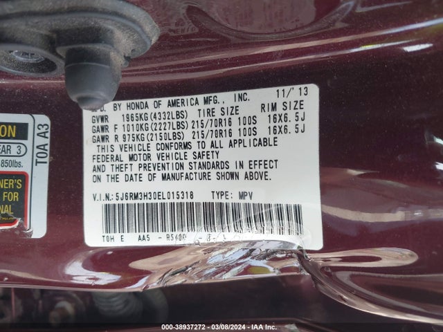 Honda CR-V LX 2014 5J6RM3H30EL015318 Image 9
