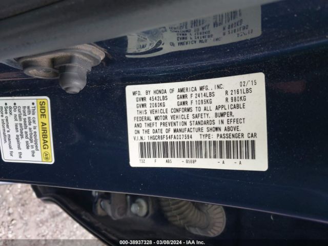1HGCR6F54FA007594 Honda Accord Hybrid Ex-l