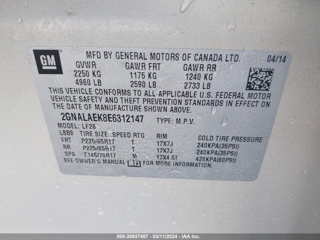 Chevrolet EQUINOX LS 2014 2GNALAEK8E6312147 Image 9