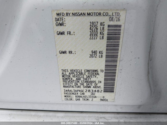Nissan Altima 2.5 Sr 2016 1N4AL3APXGC283482 Image 9