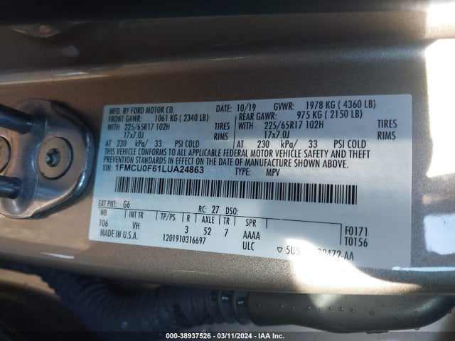 Ford ESCAPE S 2020 1FMCU0F61LUA24863 Image 9