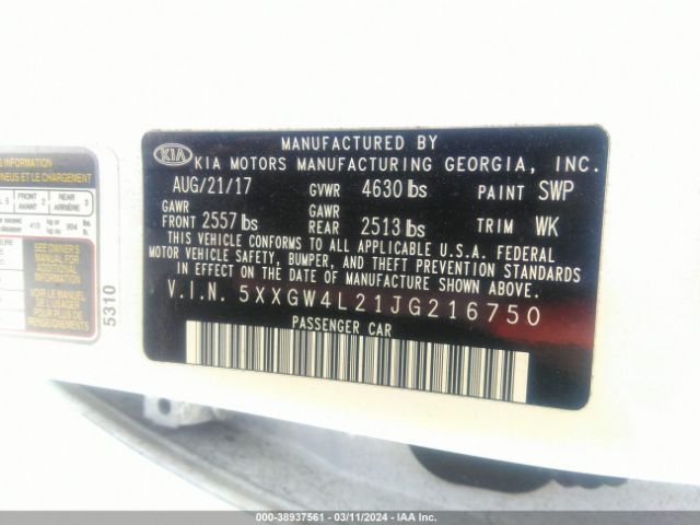 5XXGW4L21JG216750 KIA Optima Sx Turbo