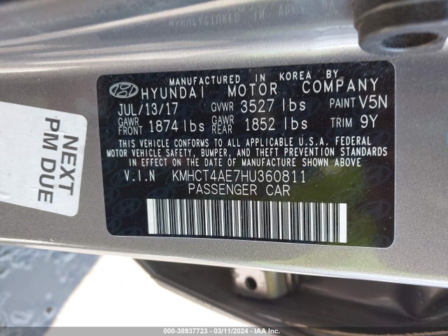 Hyundai ACCENT SE 2017 KMHCT4AE7HU360811 Image 9