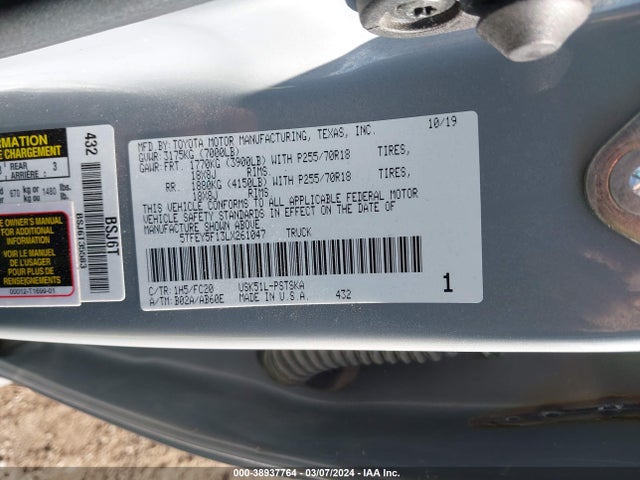 Toyota Tundra Sr5 2020 5TFEY5F13LX261047 Image 9
