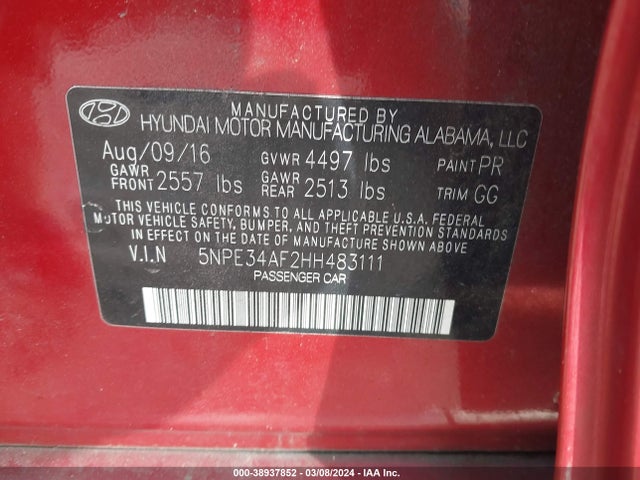 Hyundai Sonata Sport 2017 5NPE34AF2HH483111 Image 9