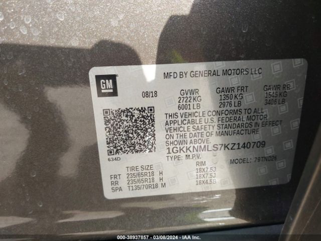 1GKKNMLS7KZ140709 GMC Acadia Slt-1