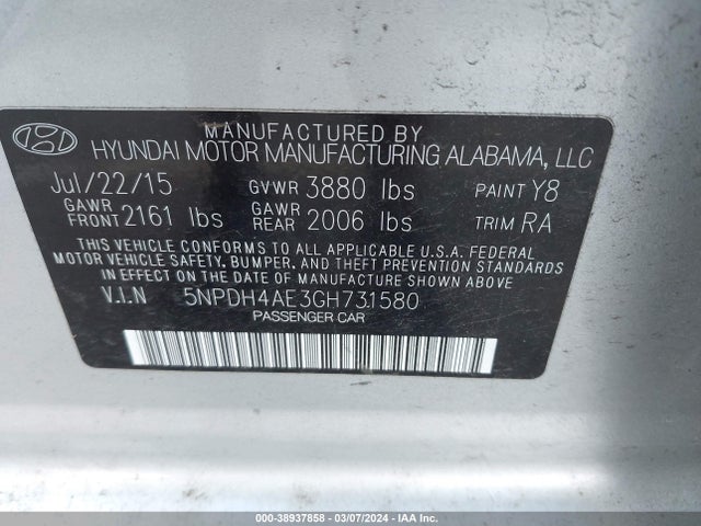 Hyundai ELANTRA SE 2016 5NPDH4AE3GH731580 Image 9