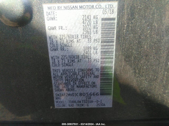 Nissan Rogue Sl 2018 5N1AT2MV0JC805666 Image 9