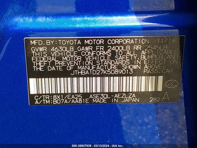 Lexus IS 300 2019 JTHBA1D27K5089013 Image 9