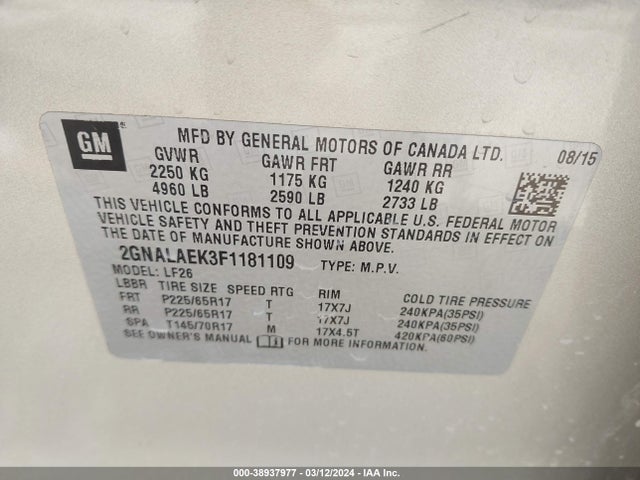 Chevrolet EQUINOX LS 2015 2GNALAEK3F1181109 Image 9