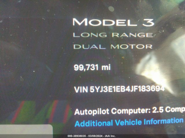 5YJ3E1EB4JF183694 Tesla Model 3 Long Range/performance