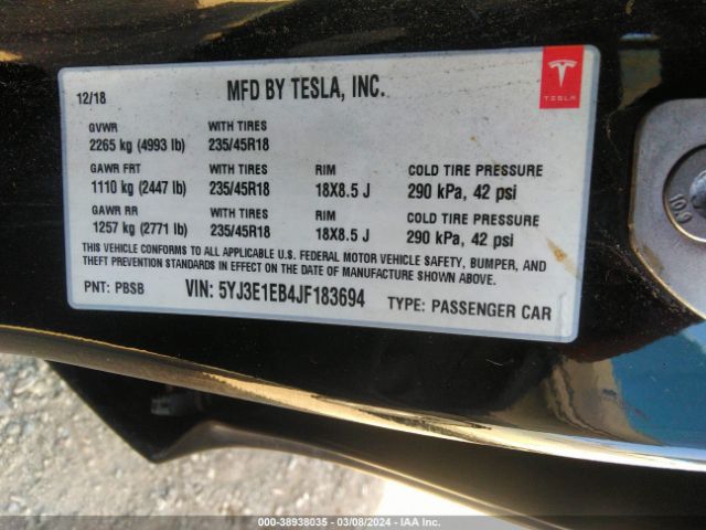 5YJ3E1EB4JF183694 Tesla Model 3 Long Range/performance