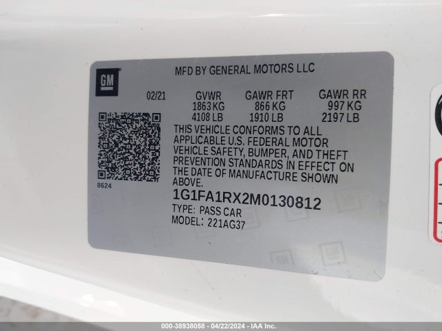 Chevrolet Camaro Rwd  1ls 2021 1G1FA1RX2M0130812 Image 9