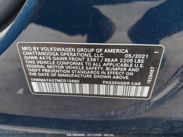 1VWMA7A37MC013460 Volkswagen Passat 2.0t R-line